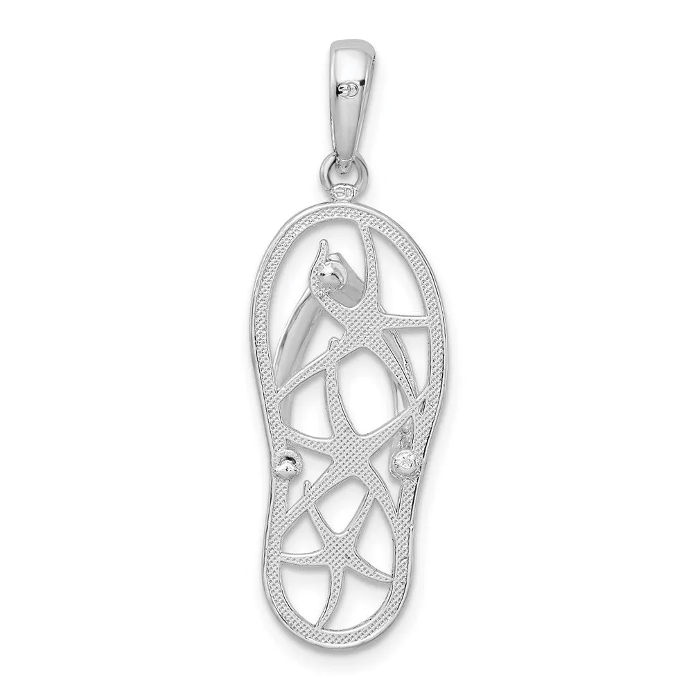 Sterling Silver Polished 3D Cut-out Starfish Flip-flop Pendant
