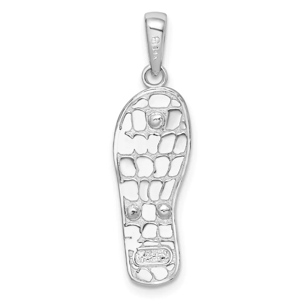 Sterling Silver Polished 3D Floral Flip-flop w/14k Straps Pendant