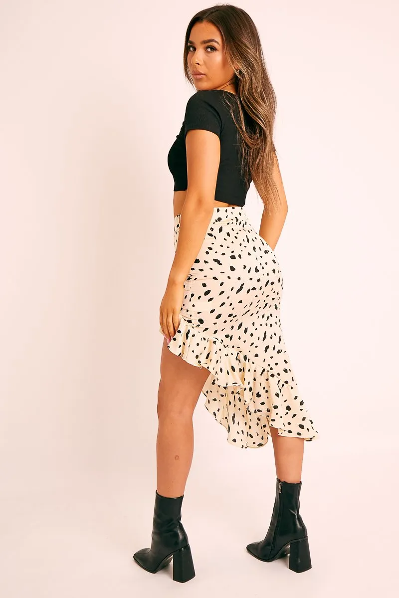 Stone Polka Print Frilled Hem Midi Skirt - Julia