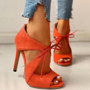 Suede Peep Toe Cutout Thin Heels