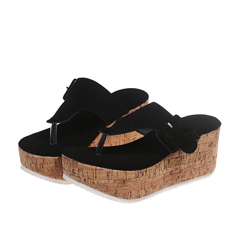 Summer Flip Flops Shoes Female Wedge Platform Sandal Ladies 7.5cm Thick Bottom Casual Slippers Shoe Black Pink