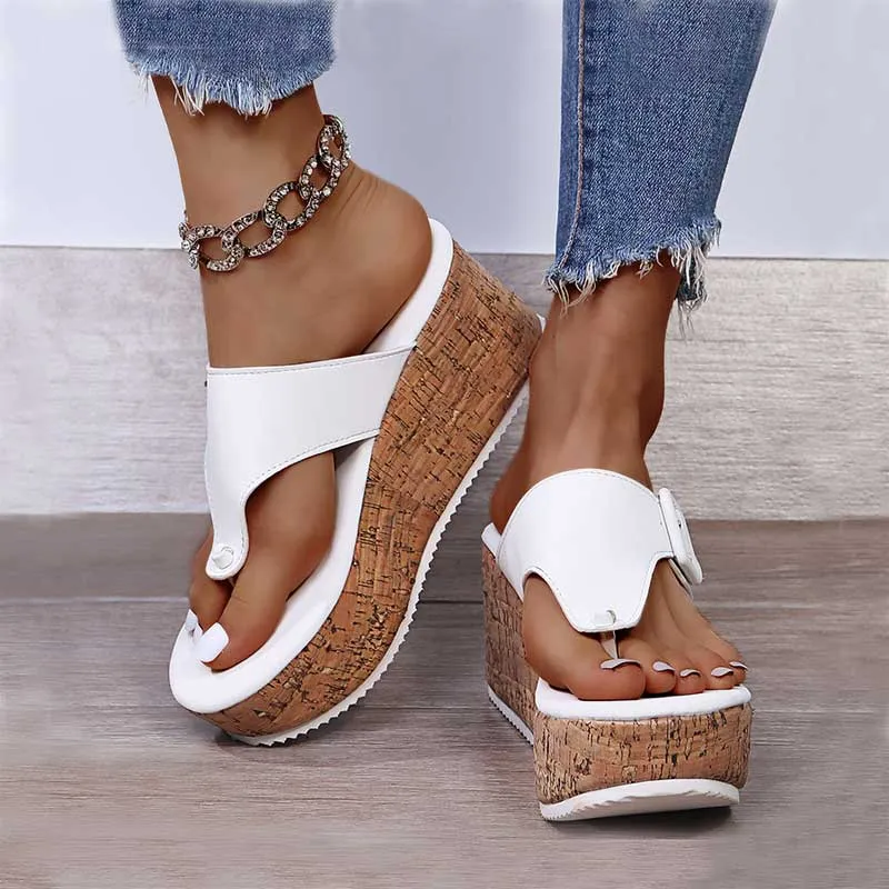 Summer Flip Flops Shoes Female Wedge Platform Sandal Ladies 7.5cm Thick Bottom Casual Slippers Shoe Black Pink