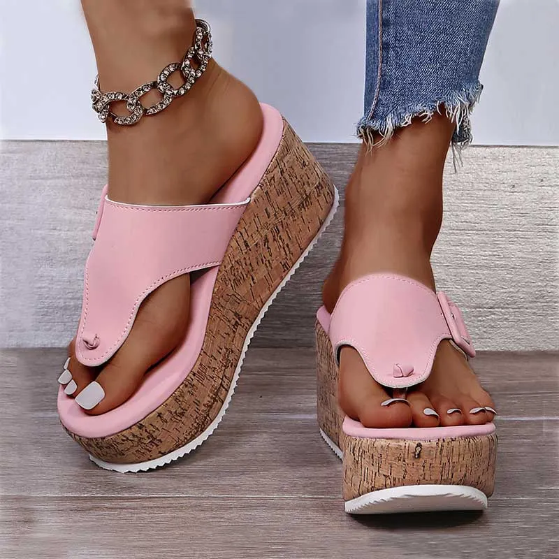 Summer Flip Flops Shoes Female Wedge Platform Sandal Ladies 7.5cm Thick Bottom Casual Slippers Shoe Black Pink