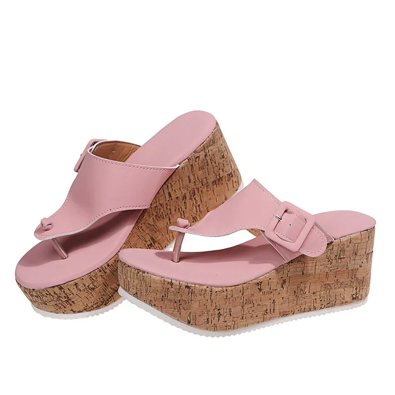 Summer Flip Flops Shoes Female Wedge Platform Sandal Ladies 7.5cm Thick Bottom Casual Slippers Shoe Black Pink