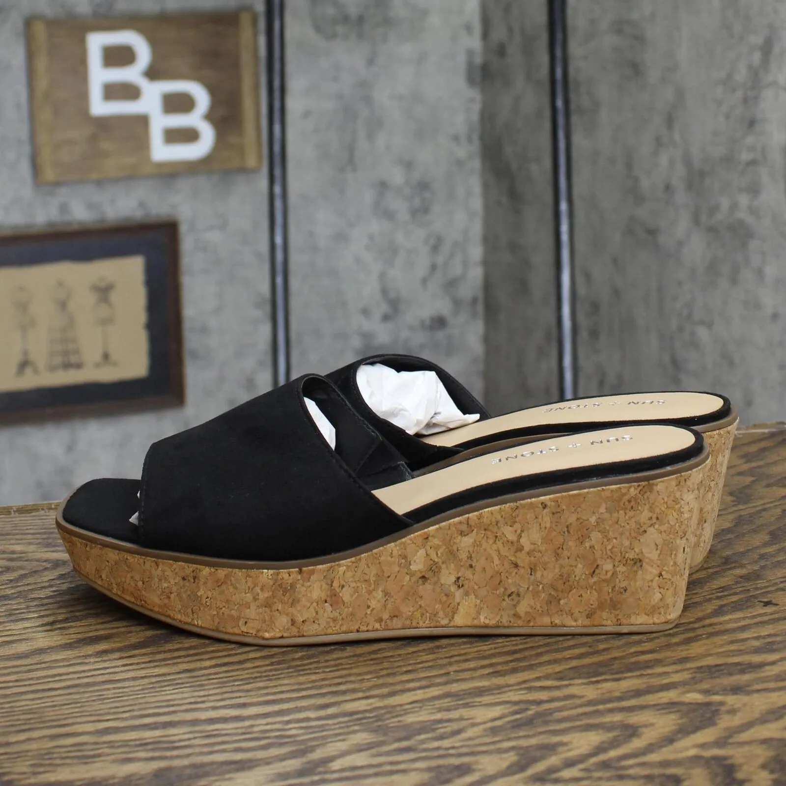 Sun   Stone Womens Charlottee Wedge Sandals 10012598300 Black 10M