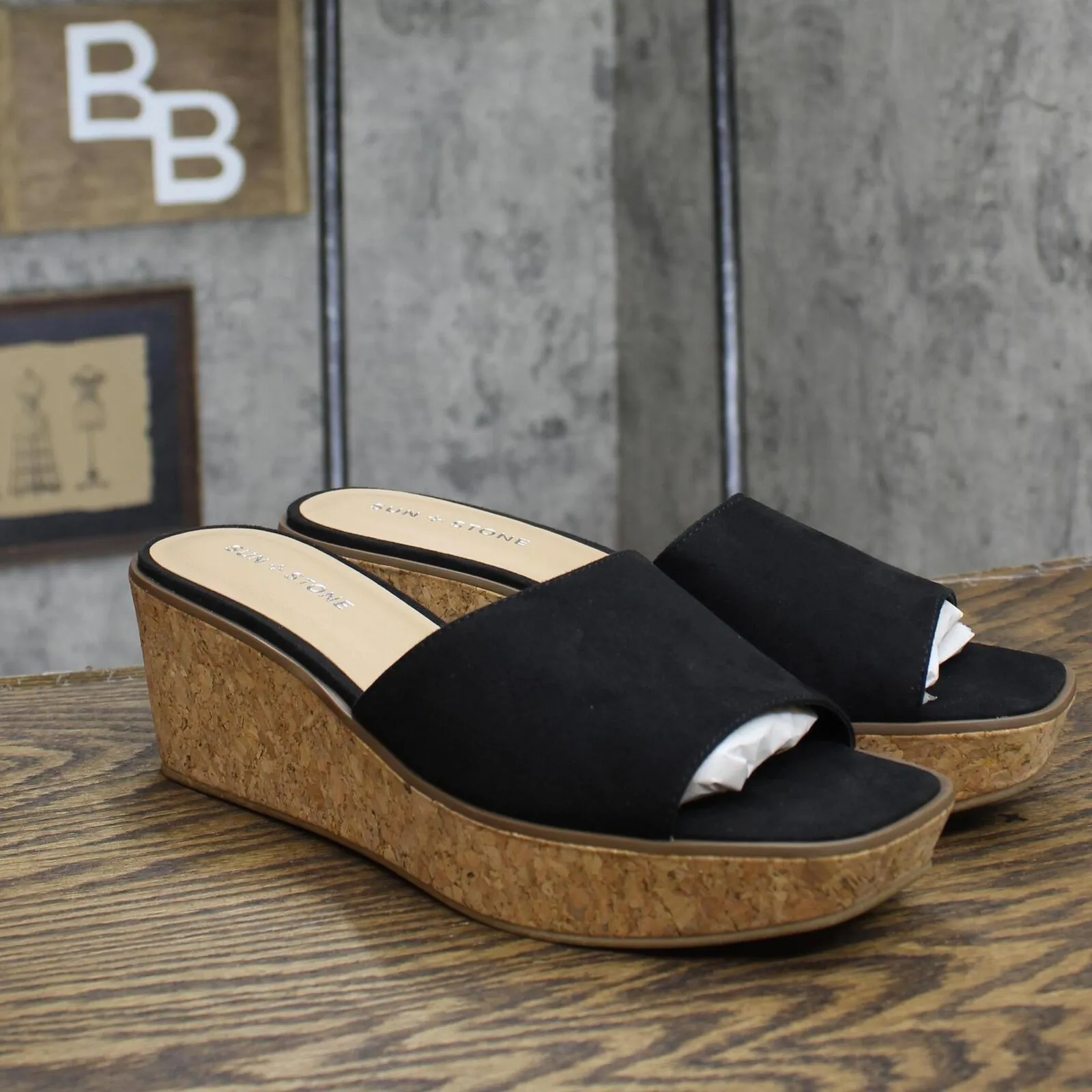 Sun   Stone Womens Charlottee Wedge Sandals 10012598300 Black 10M