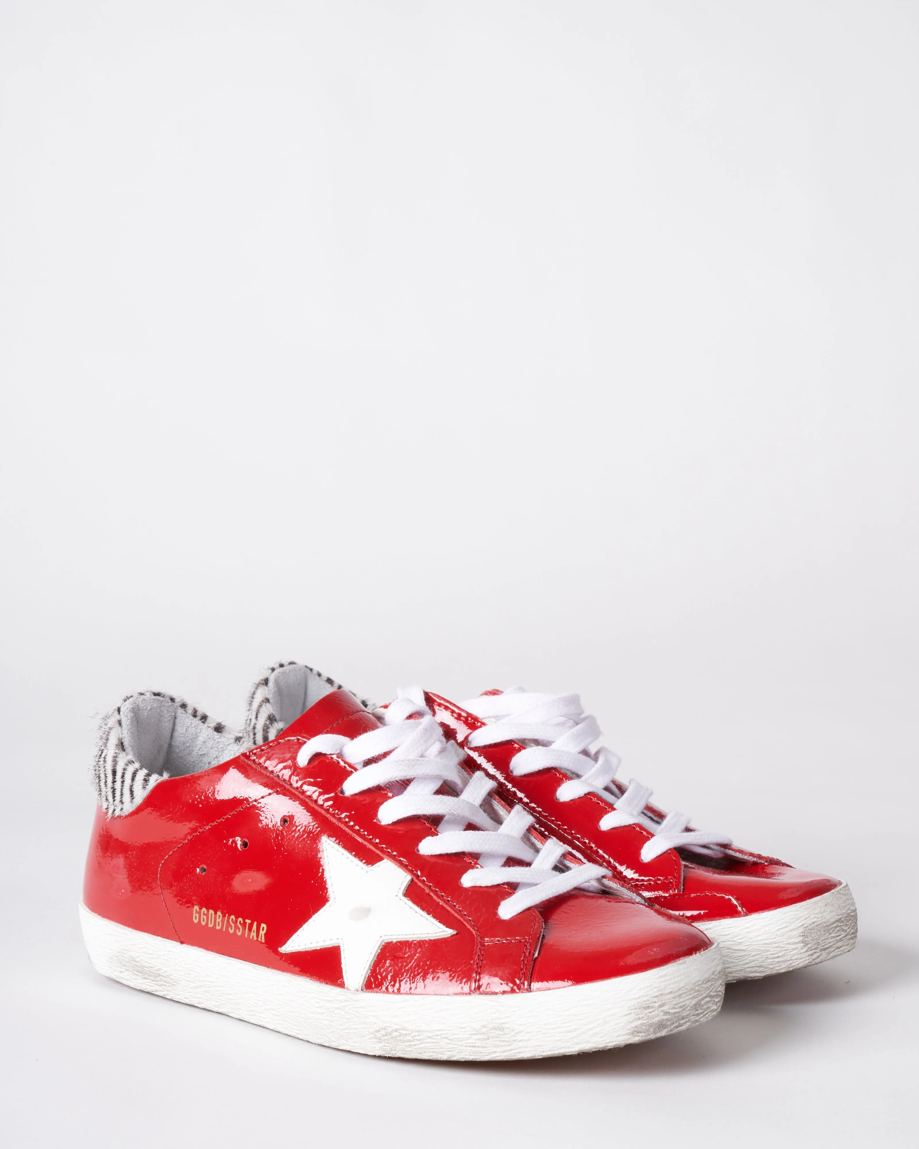 super-star naplack upper leather star minizebra horsy heel - red/white/white black