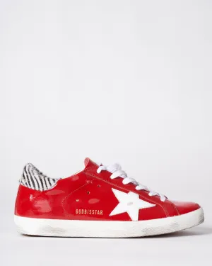 super-star naplack upper leather star minizebra horsy heel - red/white/white black