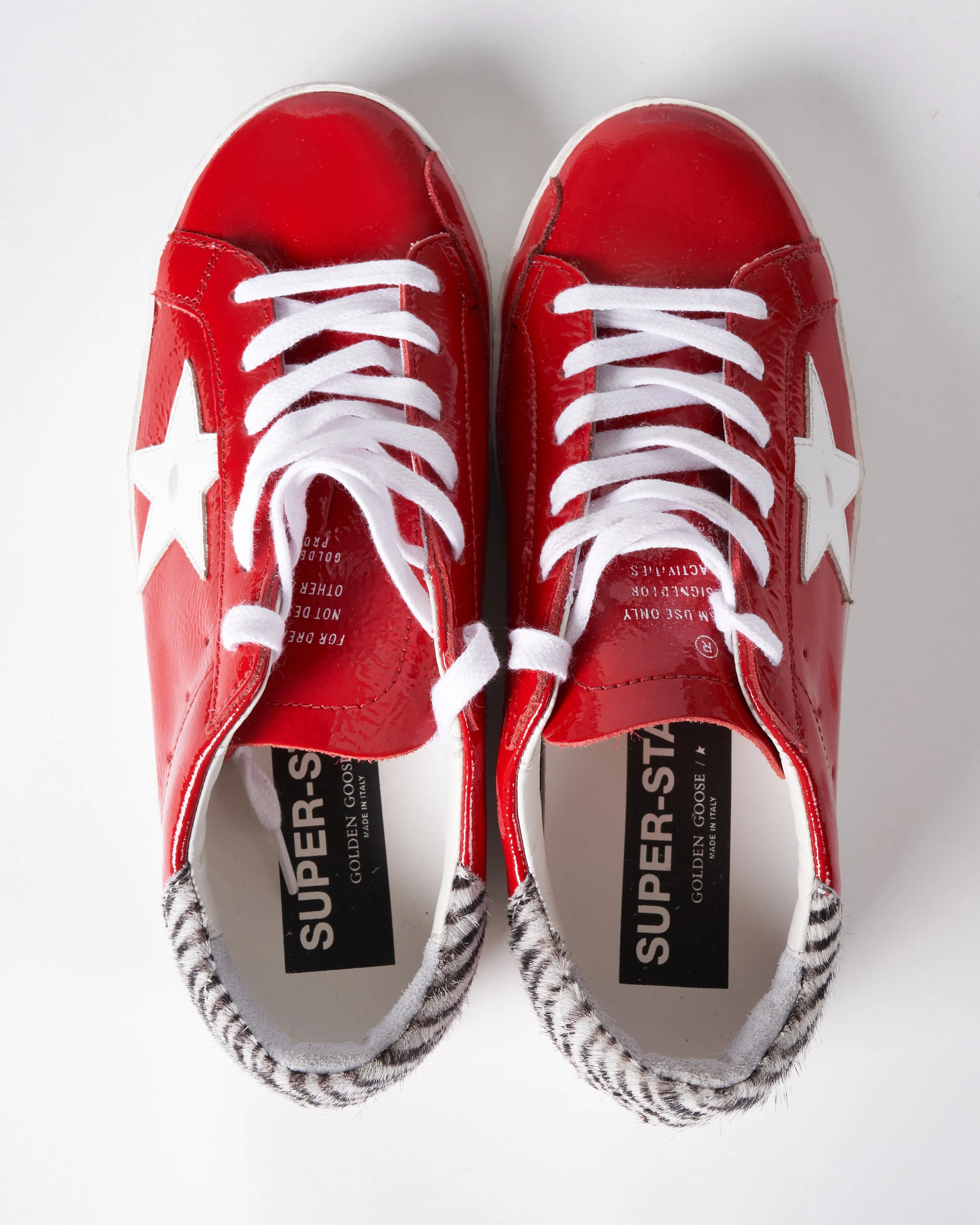super-star naplack upper leather star minizebra horsy heel - red/white/white black