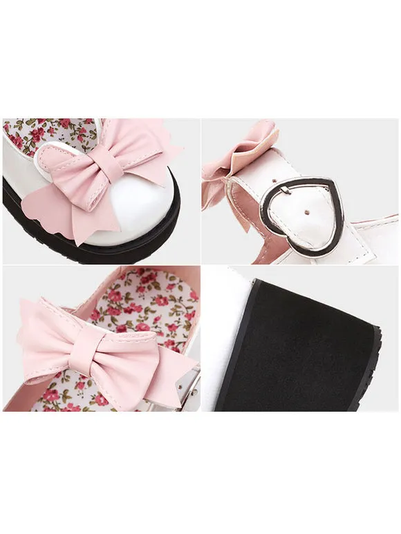 Sweet Lolita Footwear Black Bows Round Toe PU Leather Lolita Shoes