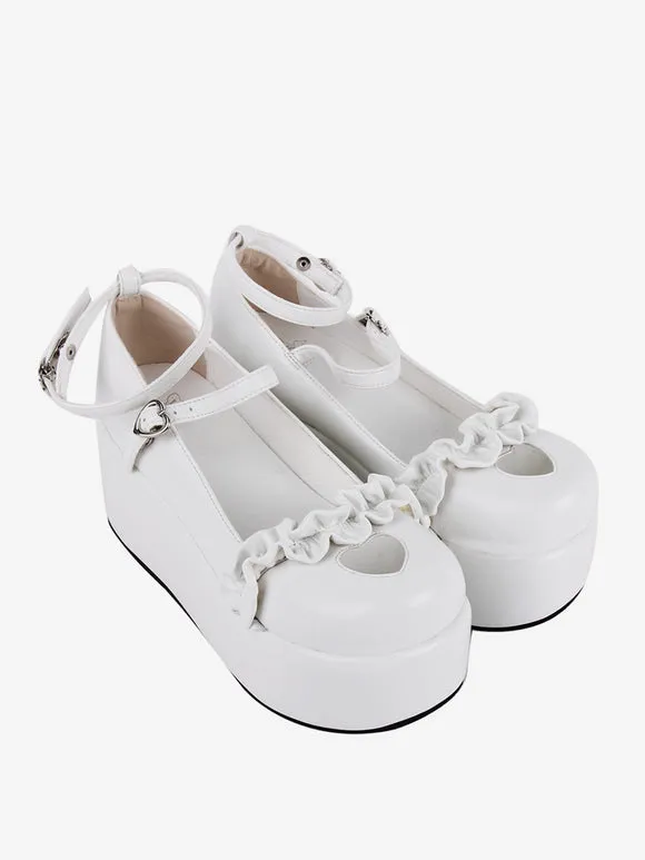 Sweet Lolita Footwear Nude Hearts Pattern Butterfly Round Toe PU Leather Lolita Shoes