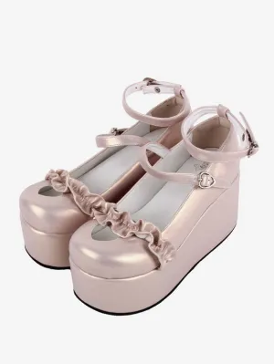 Sweet Lolita Footwear Nude Hearts Pattern Butterfly Round Toe PU Leather Lolita Shoes