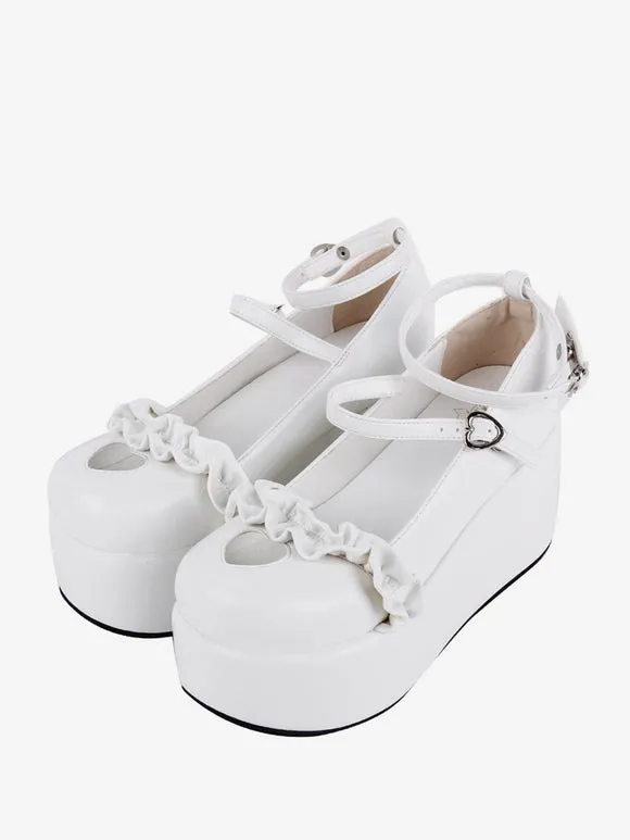 Sweet Lolita Footwear Nude Hearts Pattern Butterfly Round Toe PU Leather Lolita Shoes