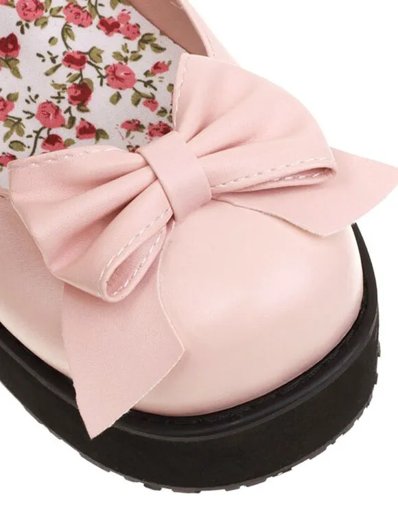 Sweet Lolita Footwear White Bows Bow PU Leather Wedge Heel Lolita Pumps