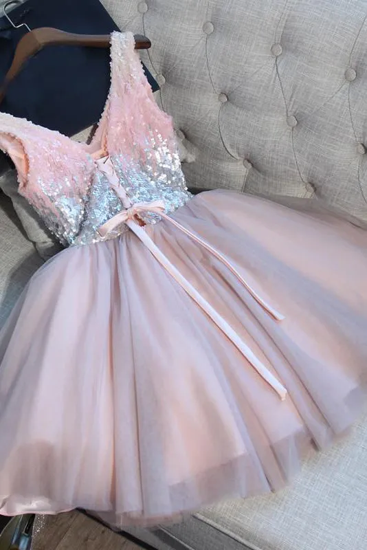 Sweet Pink Homecoming Dress Sexy A-line Short Prom Dress Party Dress OHM179