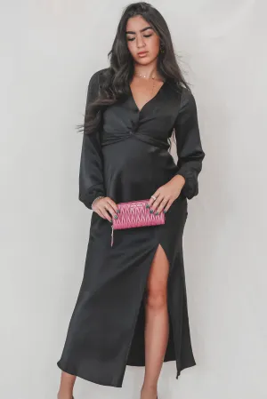 The Occasion Is Special Black Satin Long Sleeve Dress