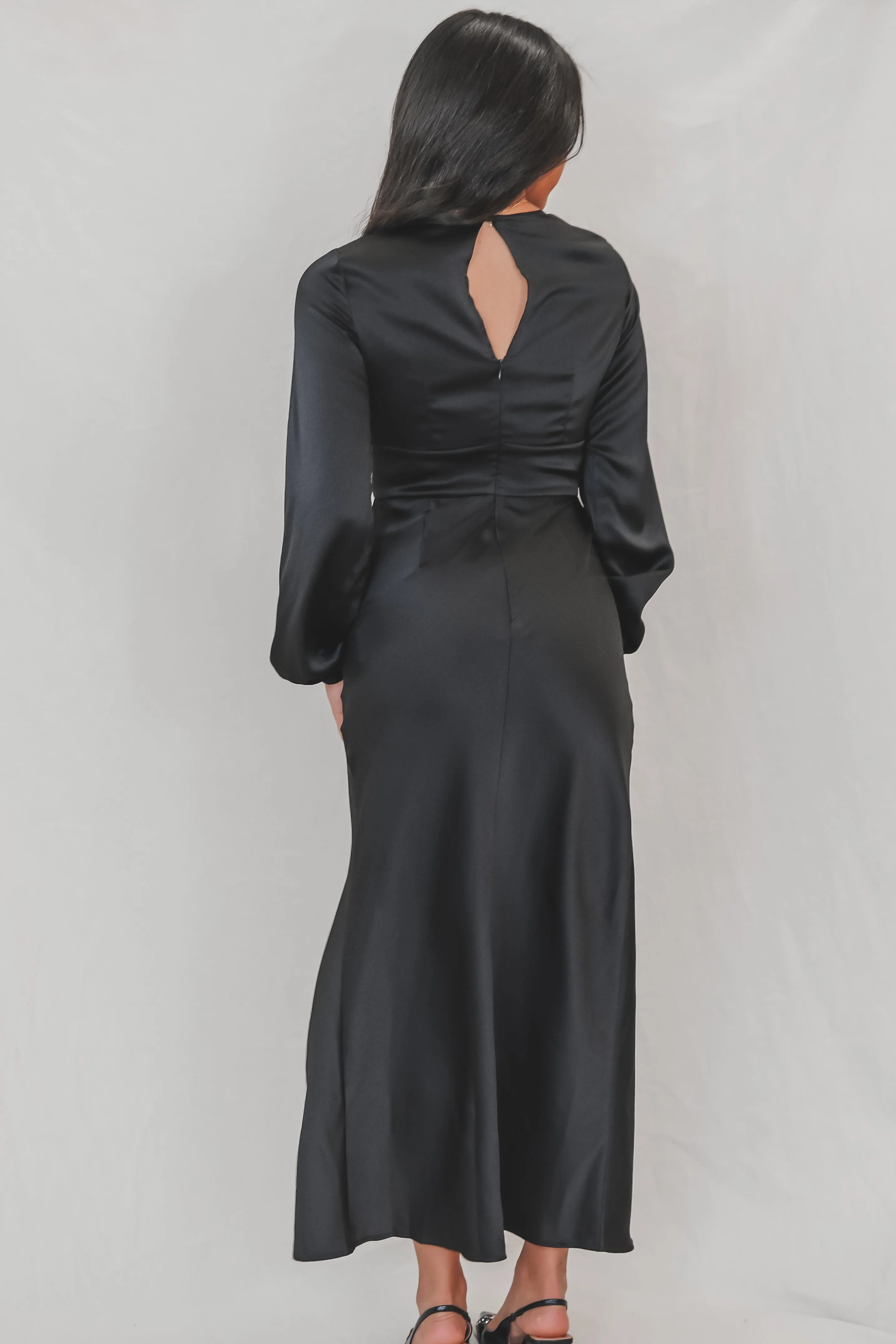 The Occasion Is Special Black Satin Long Sleeve Dress