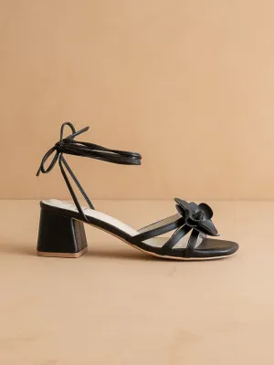 The Roseville | Black Strappy Lace-Up Rose Heel