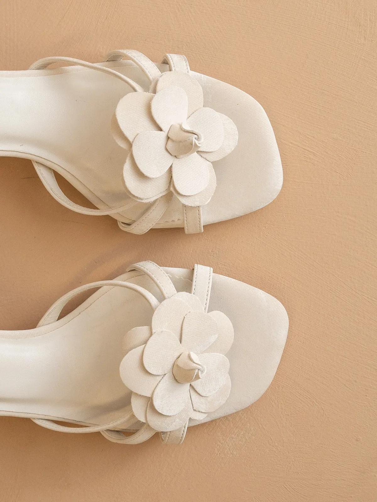 The Roseville | Off White  Strappy Lace-Up Rose Heel