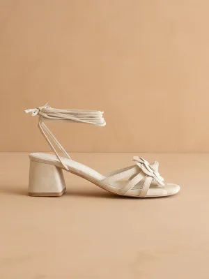 The Roseville | Off White  Strappy Lace-Up Rose Heel