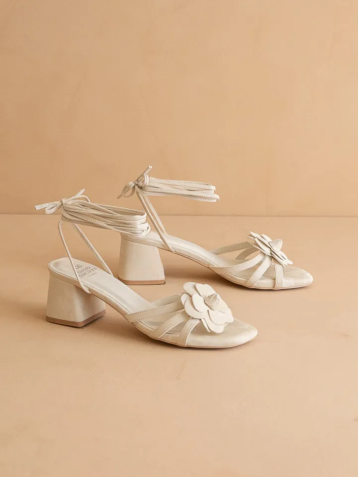The Roseville | Off White  Strappy Lace-Up Rose Heel