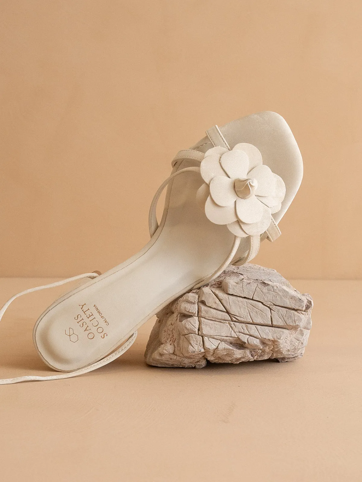 The Roseville | Off White  Strappy Lace-Up Rose Heel