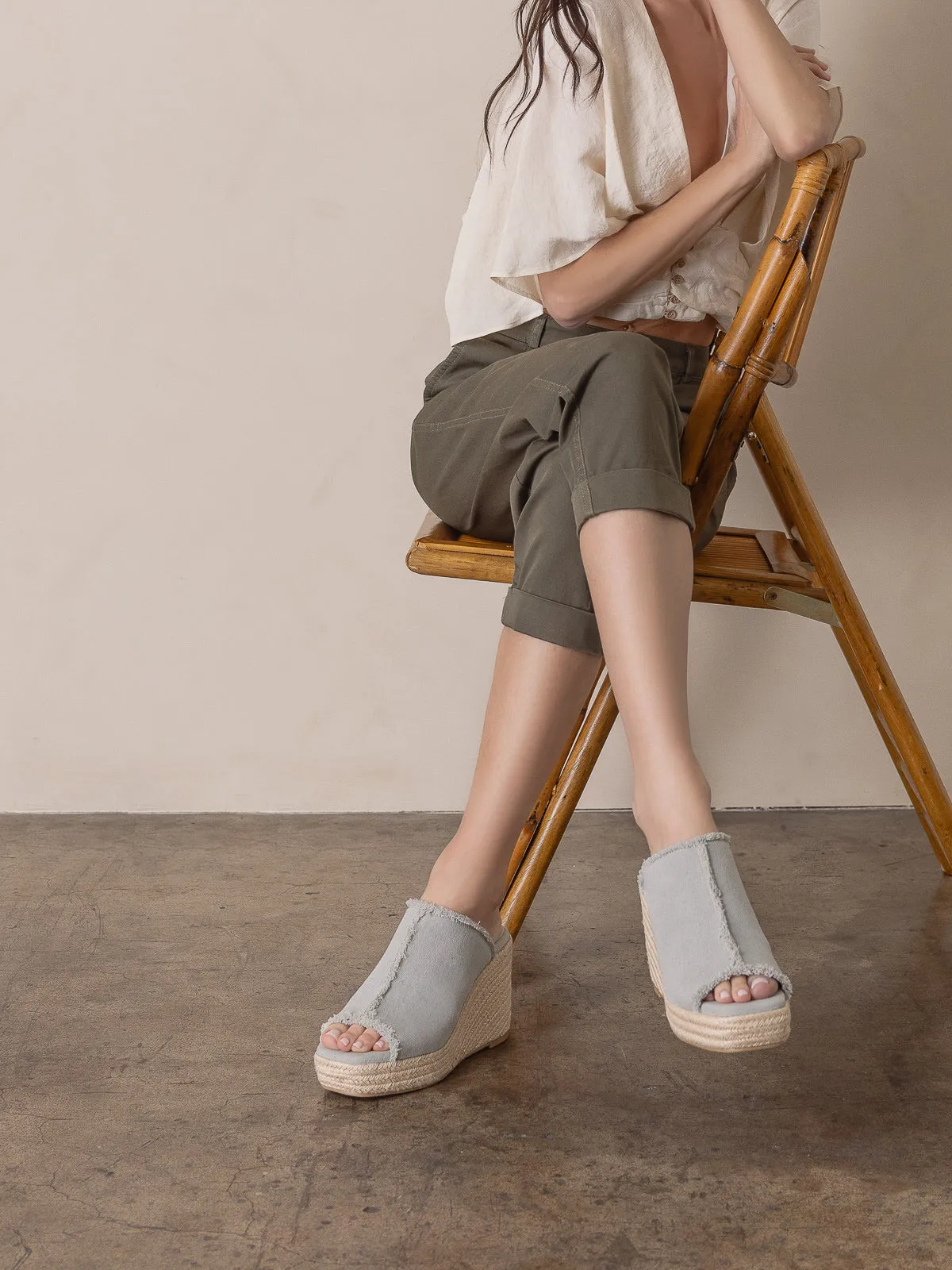 The Verona | Denim Frayed Denim Espadrille Wedge