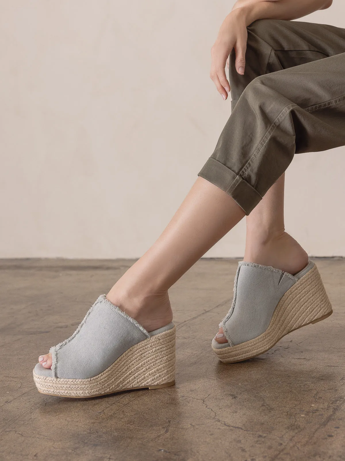 The Verona | Denim Frayed Denim Espadrille Wedge