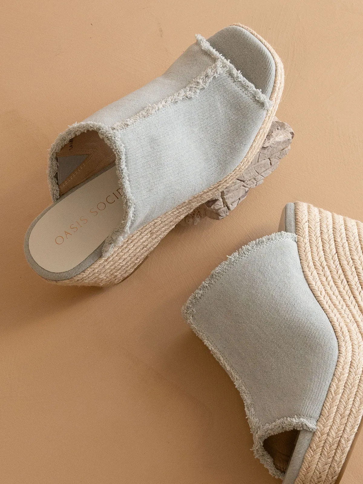 The Verona | Denim Frayed Denim Espadrille Wedge