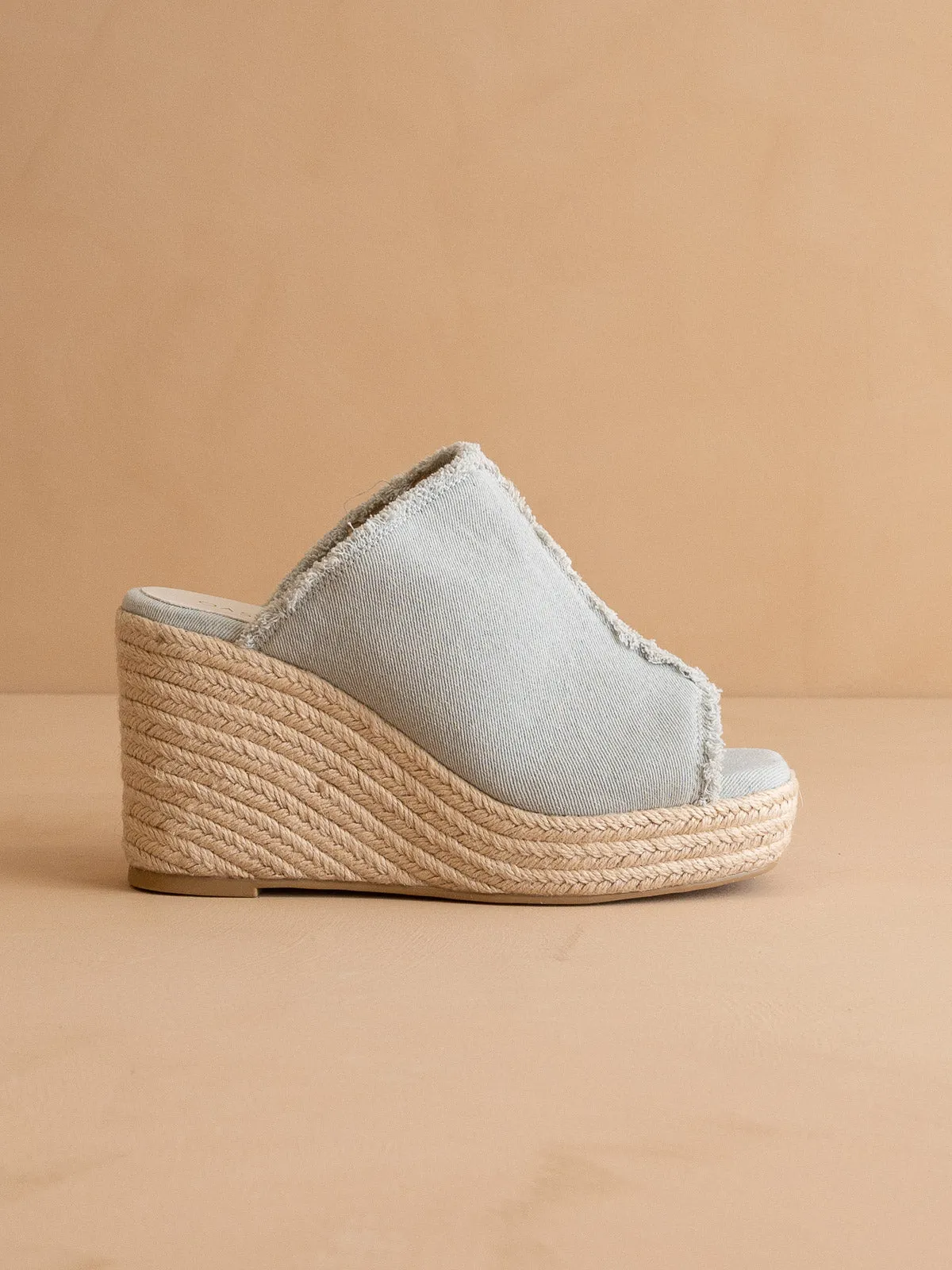 The Verona | Denim Frayed Denim Espadrille Wedge