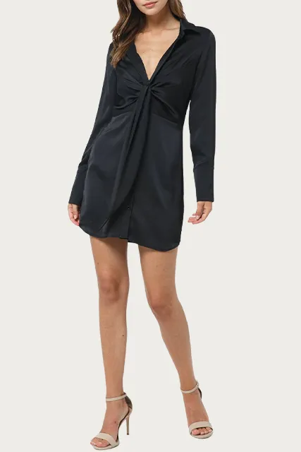 TIE-FRONT SATIN SHIRT DRESS
