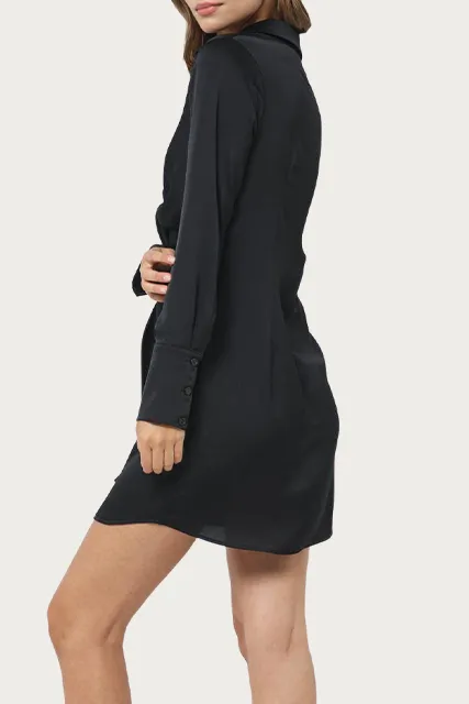 TIE-FRONT SATIN SHIRT DRESS
