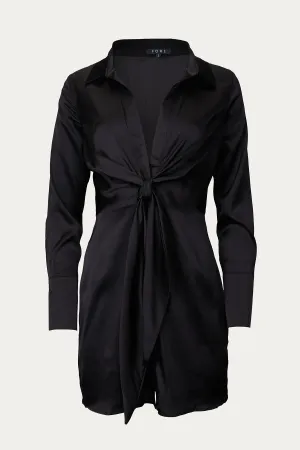 TIE-FRONT SATIN SHIRT DRESS