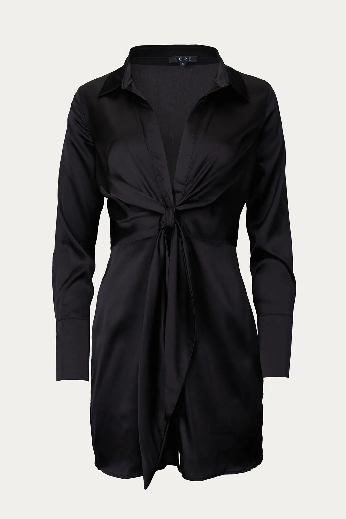 TIE-FRONT SATIN SHIRT DRESS