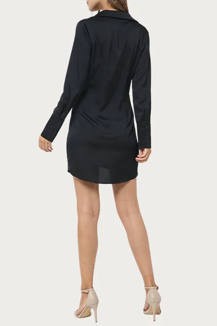 TIE-FRONT SATIN SHIRT DRESS