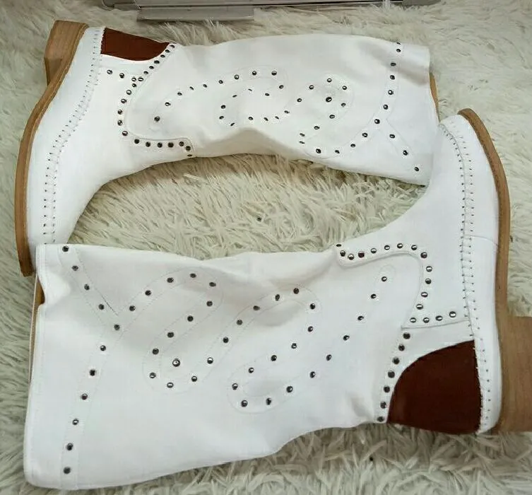 Top Fashion Rivets Studded Knee High Suede Leather Winter Boots Round Toe Flat Heel Woman Shoes High Quality Hottest Boots