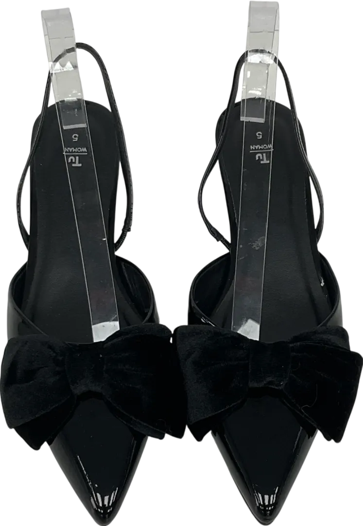TU Black Patent Bow Slingback Kitten Heels UK 5 EU 38 👠