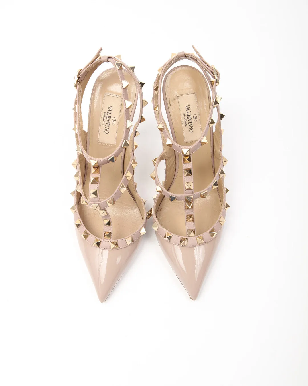 Valentino Nude Patent Leather Rockstud Sandal Heels - 37