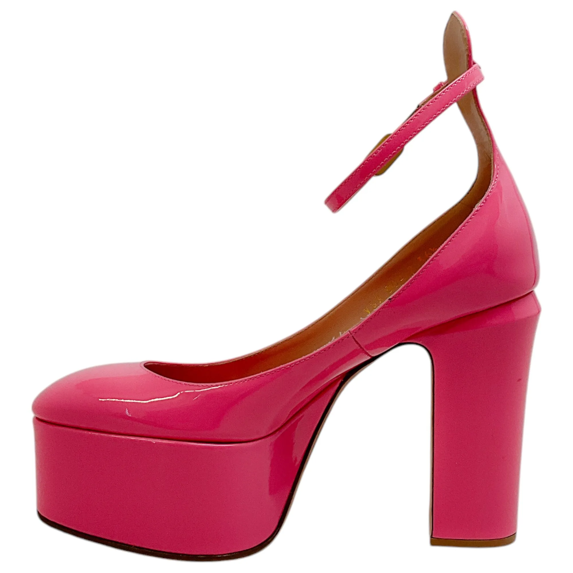Valentino Pink Patent Leather Platform Pumps with Ankle Strap