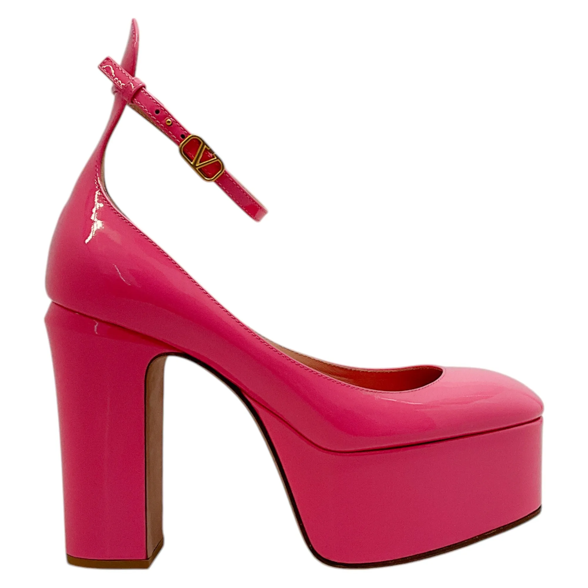 Valentino Pink Patent Leather Platform Pumps with Ankle Strap