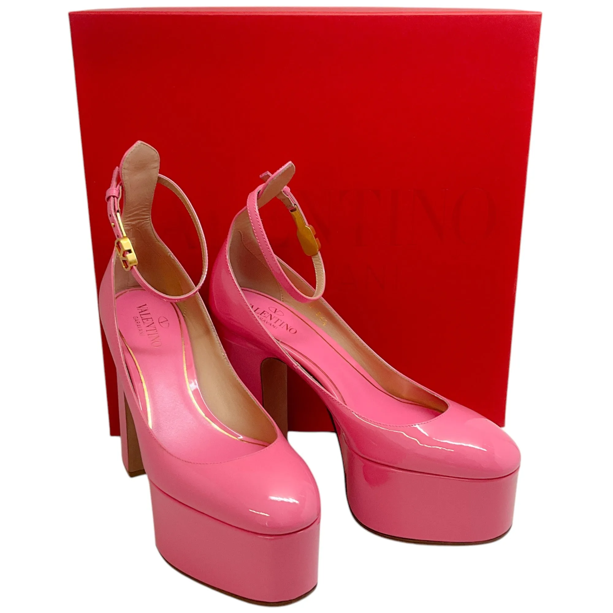 Valentino Pink Patent Leather Platform Pumps with Ankle Strap