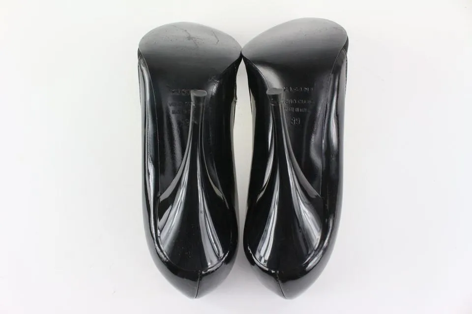 Vicini Size 39 Black Patent x Satin Pump Heels 2V1209