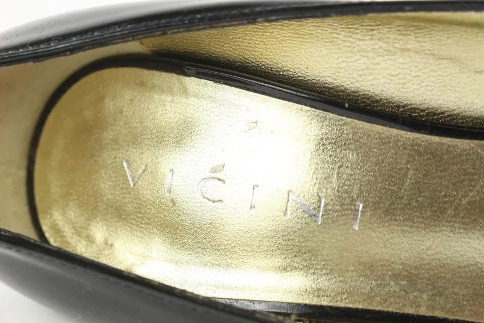 Vicini Size 39 Black Patent x Satin Pump Heels 2V1209