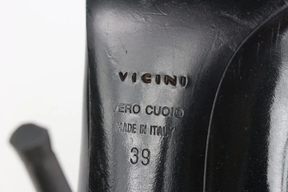 Vicini Size 39 Black Patent x Satin Pump Heels 2V1209