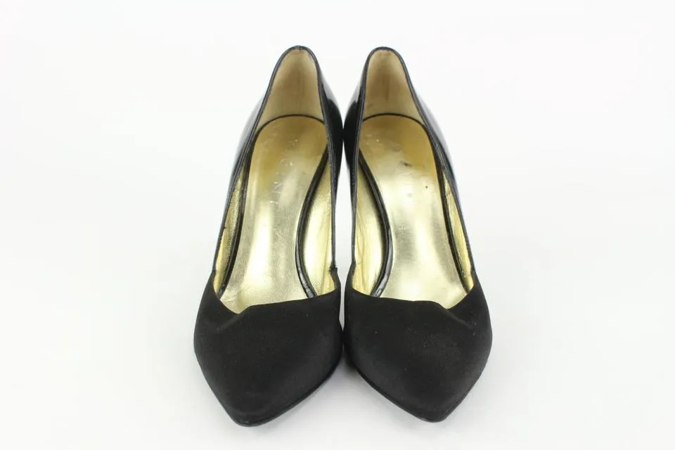 Vicini Size 39 Black Patent x Satin Pump Heels 2V1209