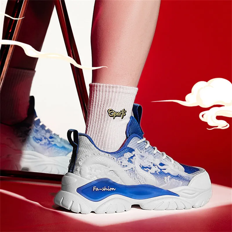 Vintage 3D Dragon Cloud Fluorescent Sneakers for Men