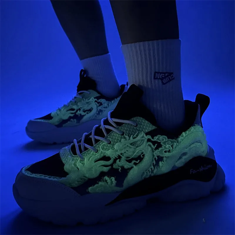 Vintage 3D Dragon Cloud Fluorescent Sneakers for Men