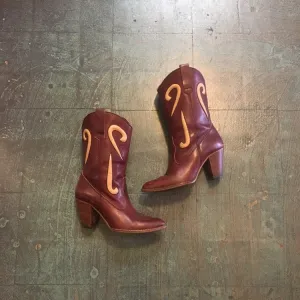 Vintage 70s 80s western leather boots with stacked wood heel // size 7.5 7 1/2