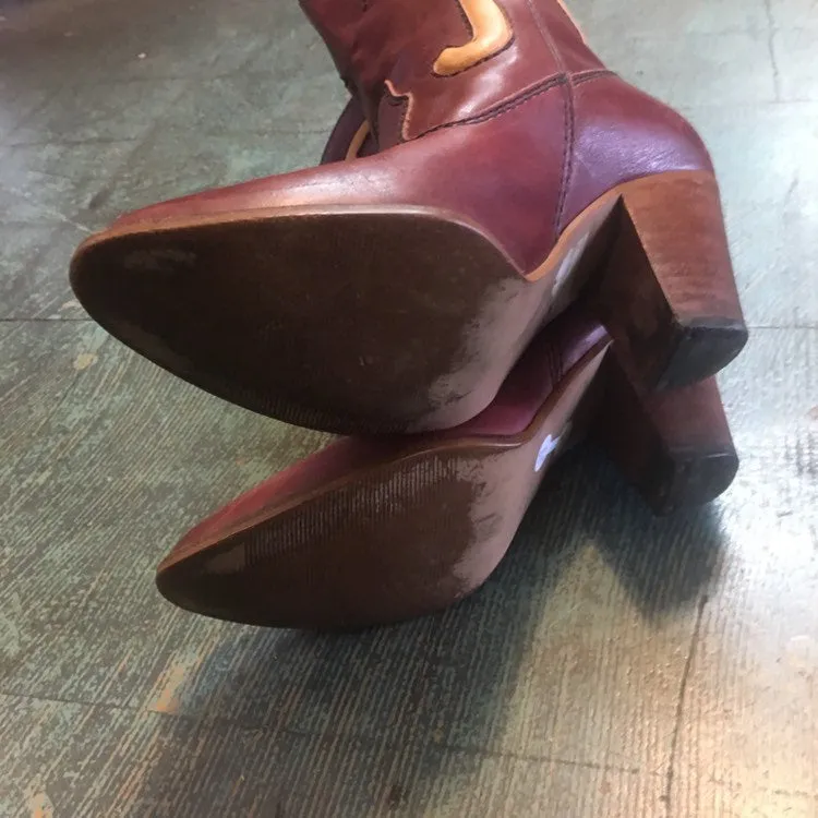 Vintage 70s 80s western leather boots with stacked wood heel // size 7.5 7 1/2