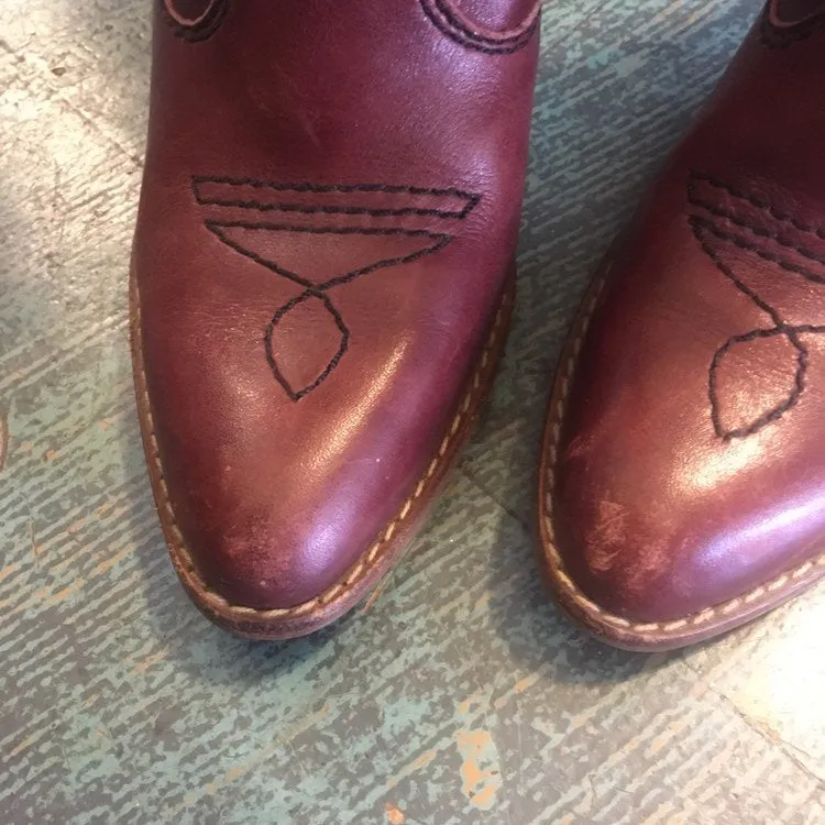 Vintage 70s 80s western leather boots with stacked wood heel // size 7.5 7 1/2